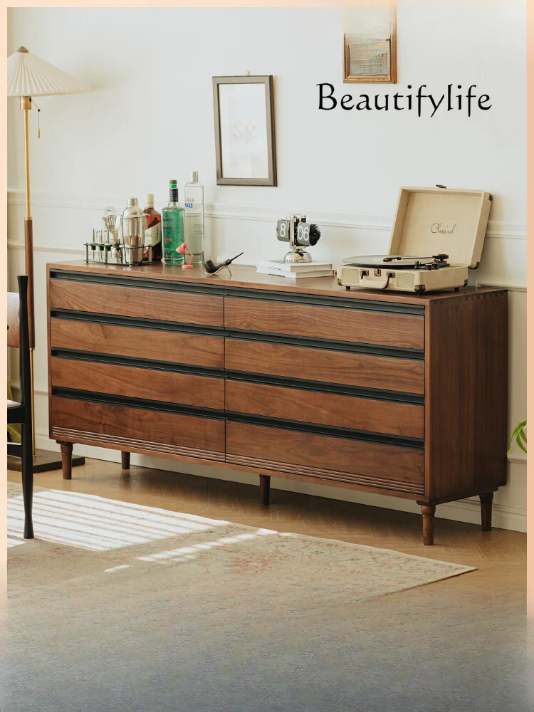 Modern Simplicity with American Style Retro Black Walnut Bedroom Locker Drawer Storage Cabinet