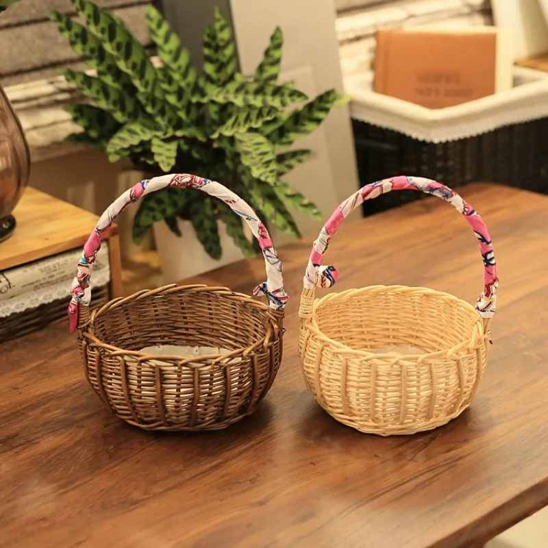 

Vine Woven Small Bamboo Basket Mini Children's Bamboo Woven Portable Blue Storage Basket Weaving