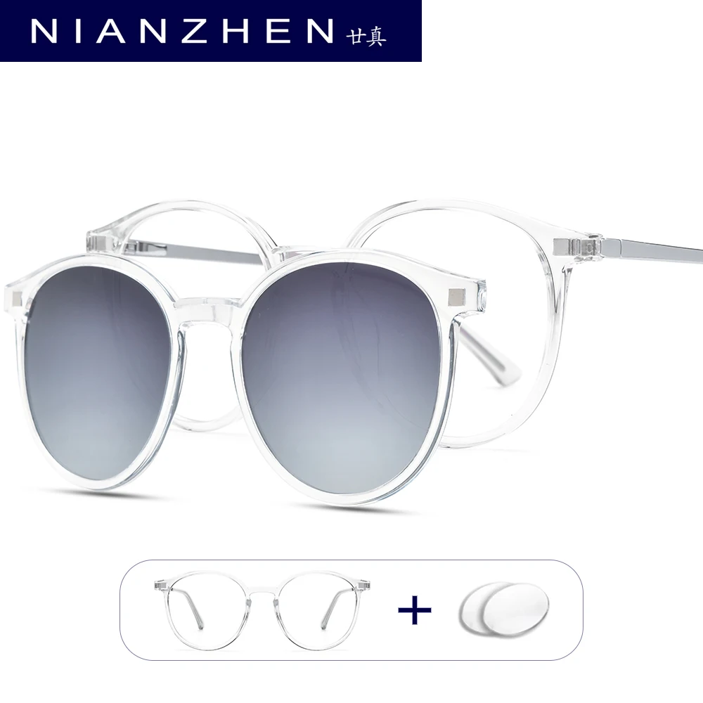 

NIANZHEN Progressive Prescription Glasses Photochromic Myopia Optical Lens Eyewear Men Round TR90 Alloy Eyeglasses Frame 2186