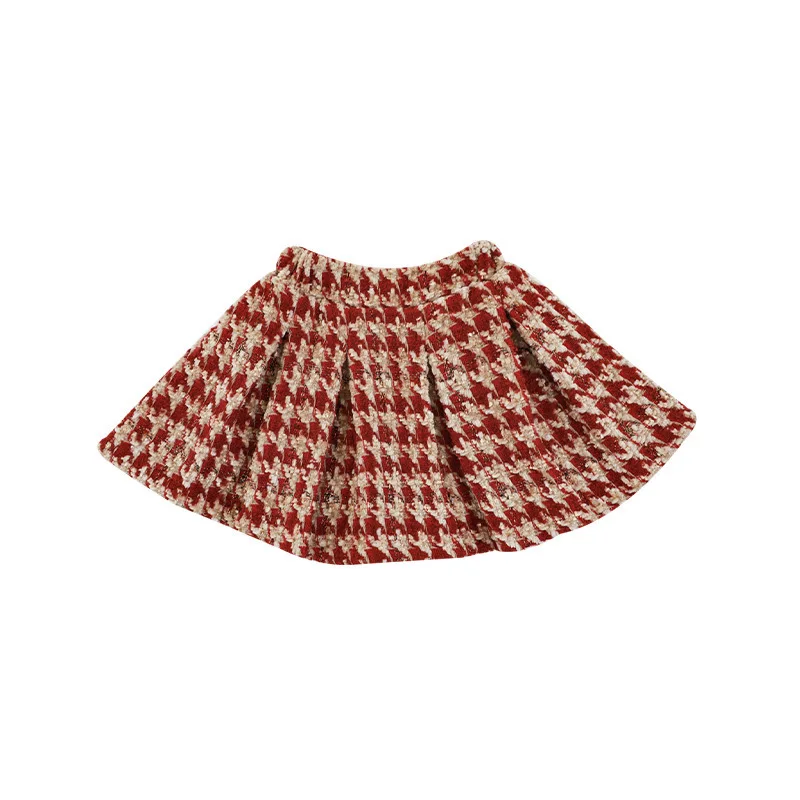 Winter Girls Fashion Half Skirt Spring Autumn Christmas Thick Versatile Pleated Skirt Children\'s Vintage Baby Plaid Short Skirt