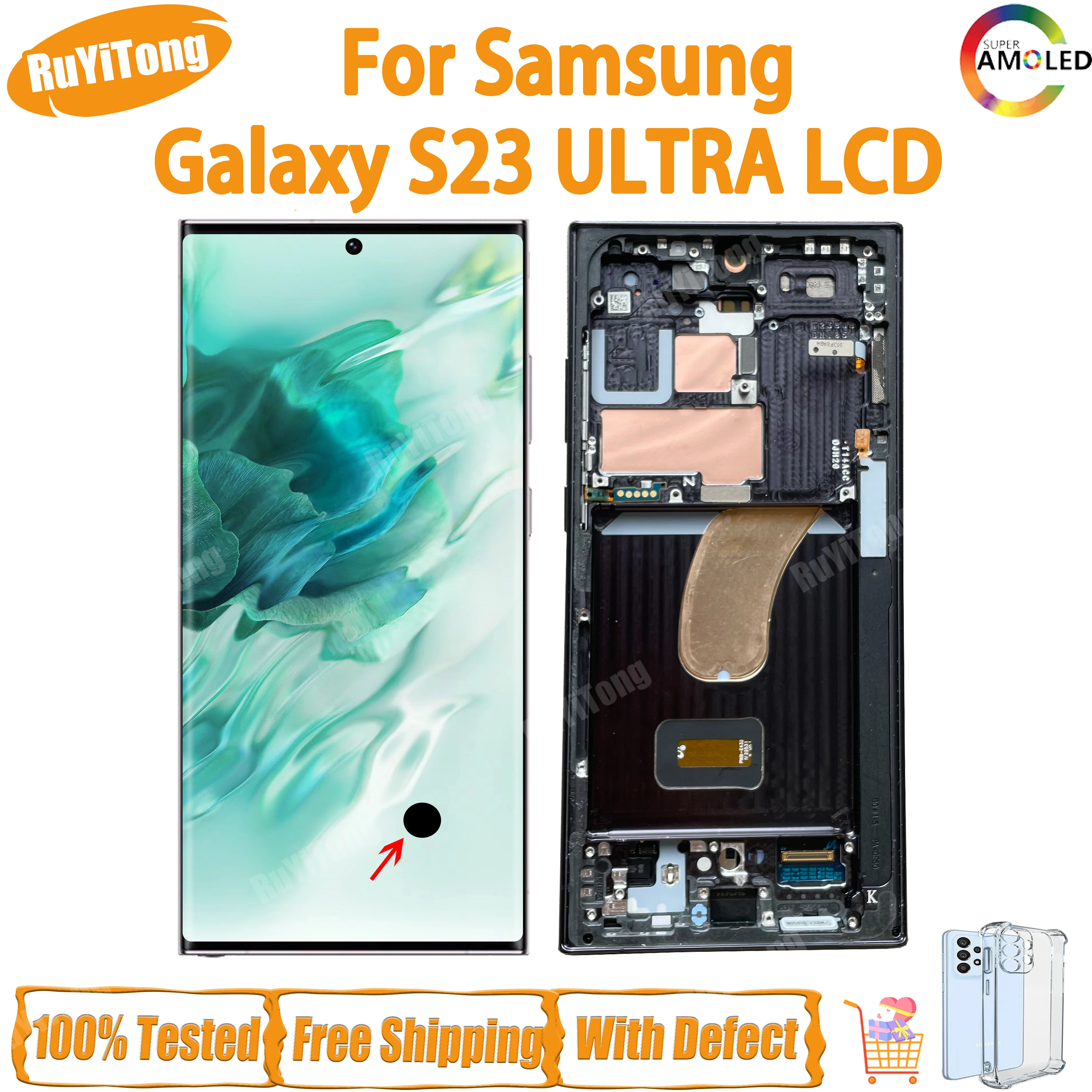 100% Test 6.8'' For Samsung Galaxy S23 Ultra Lcd Touch Screen Digitizer S23ultra 5g S918 S918b S918u Display With Defects