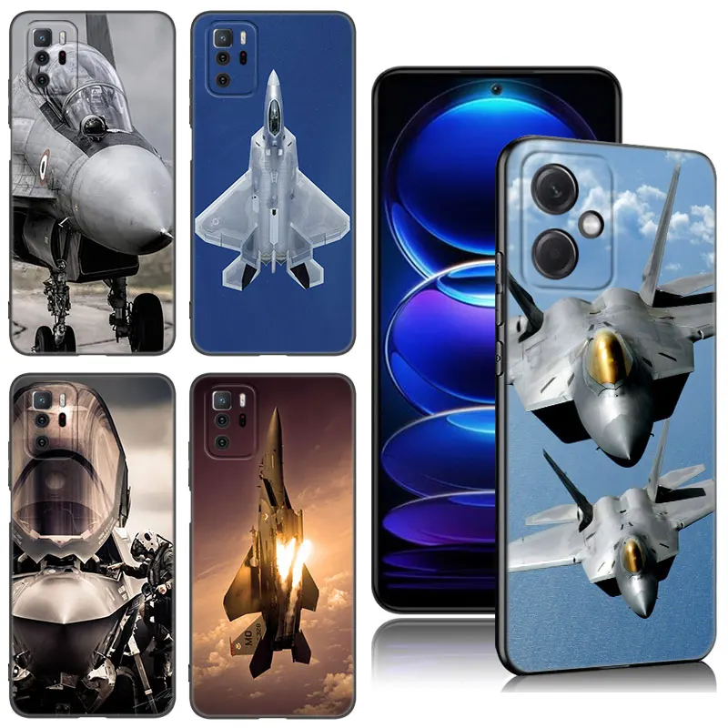 Air Force Fighter Black Silicone Phone Case For Xiaomi Redmi Note 10 11 11S 12 13 4G 8 9 11T Pro 5G Plus 8T 9S 10S 12S