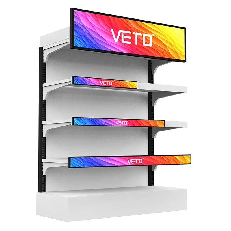 LCD Ultra Wide Shelf Advertising Screen Android Infrared Touch Stretched Bar Type Display for Supermarket Retail Store