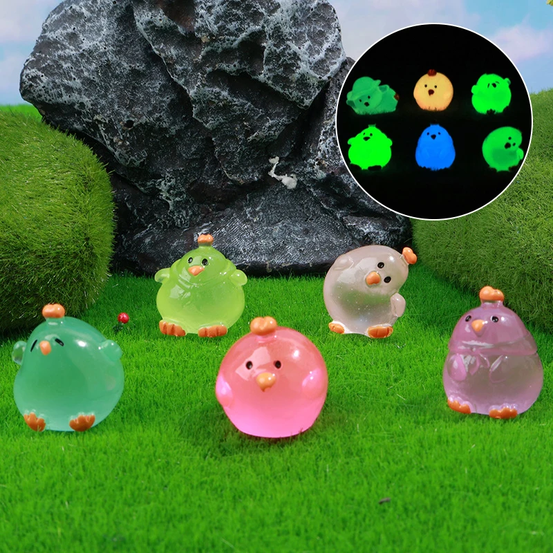 

Cartoon Luminous Colorful Silly Chicken Figurines Micro Landscape Ornaments Glowing Doll DIY Desktop Decor Toys Dollhouse Model