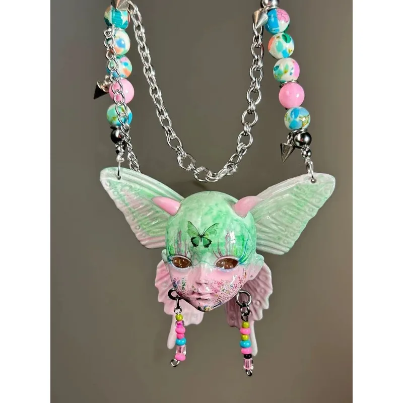 2025 New Punk Y2K Doll Necklace Design Punk Human Face Leather Pink Choker for Women Jewelry Gift Accessories