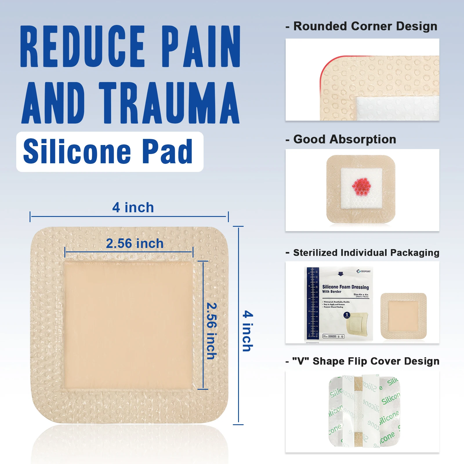 10pcs 3/4in Silicone Foam Dressing Waterproof and High Absorbency Wound Bandage,Silicone Foam Border Pad for Wound Care