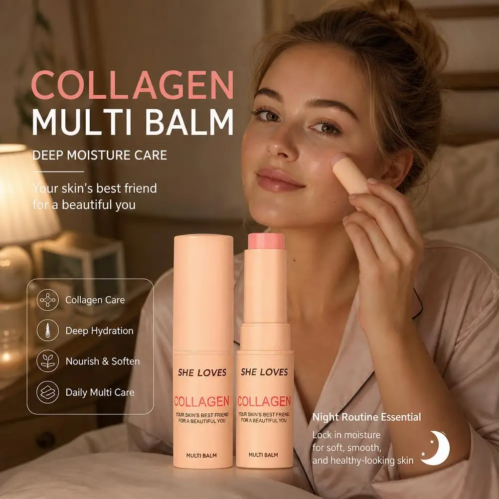 Collagen Moisturizing Multi Balm Stick Hydrating Repair Skin Care Stick Non‑Greasy Multi‑Use Facial Balm For Dry Skin Fine Lines