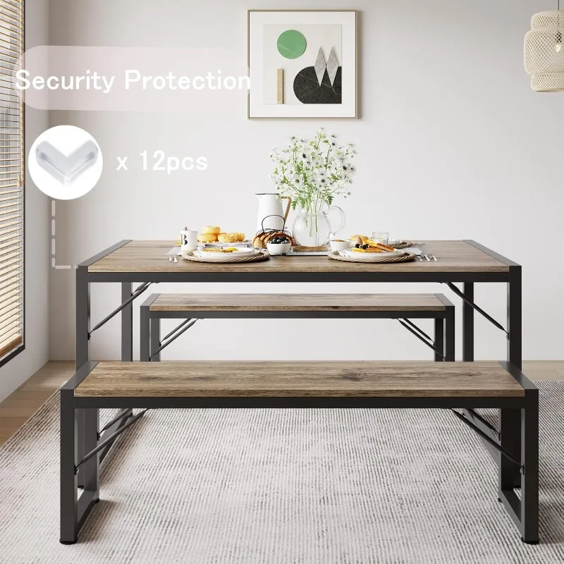 Set tavolo da pranzo da 45,5" per 4 con 2 panche, set tavolo da cucina con struttura in metallo e pannello in MDF, dinette salvaspazio per kit