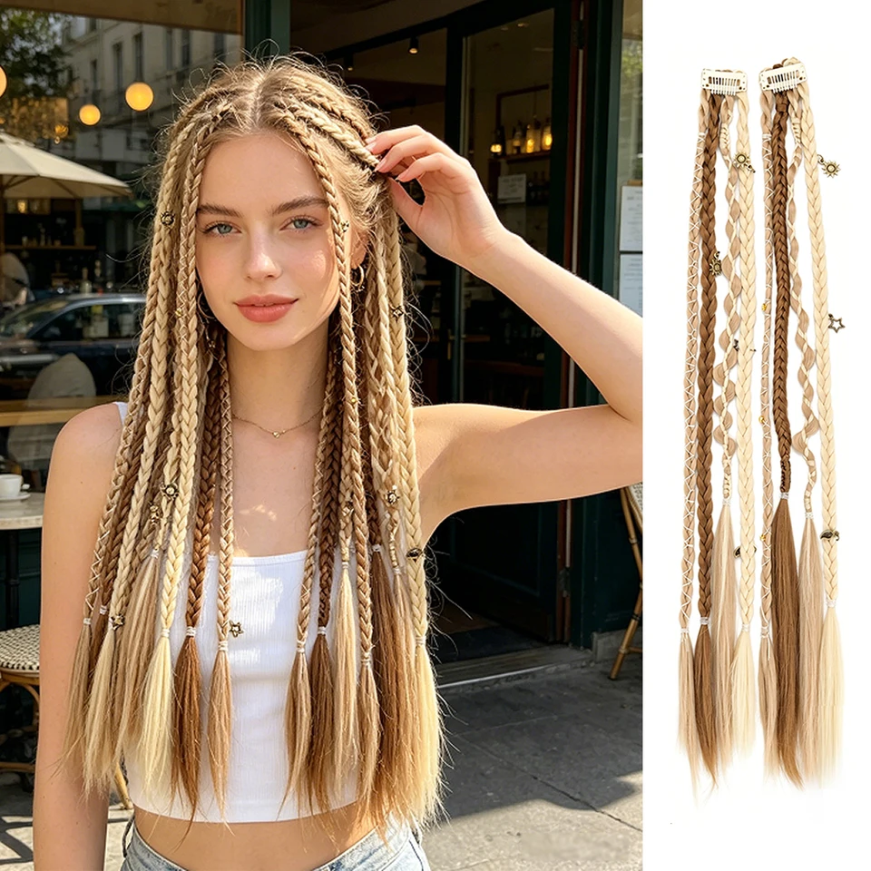 Extensiones de Cabello Bohemias con Clip Hilos de Hadas Hechas a Mano Sintéticas para Niñas Fiesta Halloween Navidad Festival
