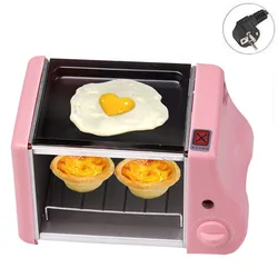 Multifunções Mini forno elétrico, máquina de café da manhã, máquina de pão, torradeira, forno, grelha, ovos fritos, omelete, cozimento, padaria, torradeira