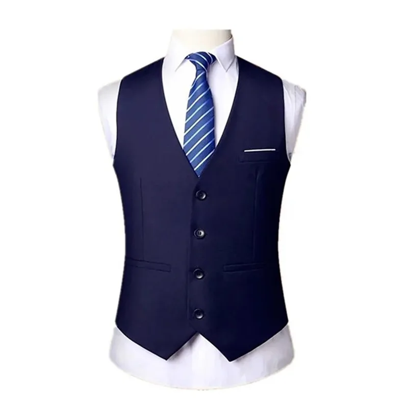 신상품 2025 남성 비즈니스 캐주얼 슬림핏 조끼 한국 스타일 폴리에스터 수트 조끼 패셔너블 트렌디 민족 무대 의상