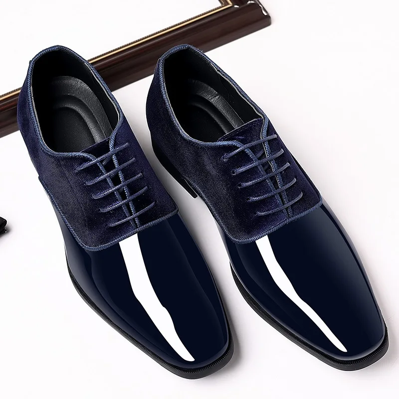 Classic Men's Leather Shoes Patent Leather Dress Shoes Lace Up Office Work Shoes Pointed Toe Wedding Oxfords Plus Size Shoe New