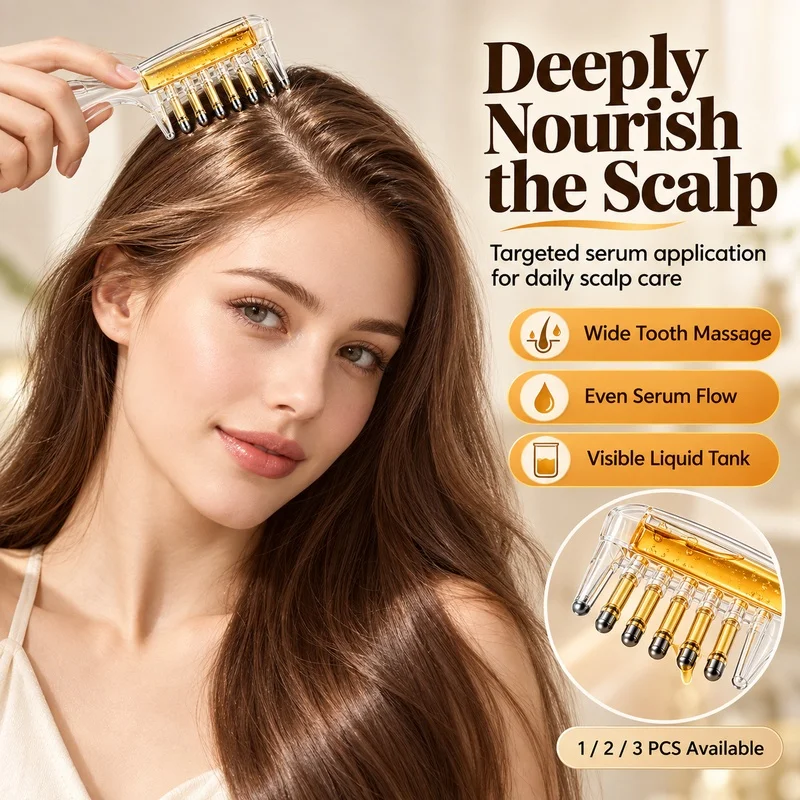 1/2/3PCS Scalp Oil Applicator Comb Refillable Hair Serum Dispenser with Roller Ball Tips for Scalp Massage Root Care