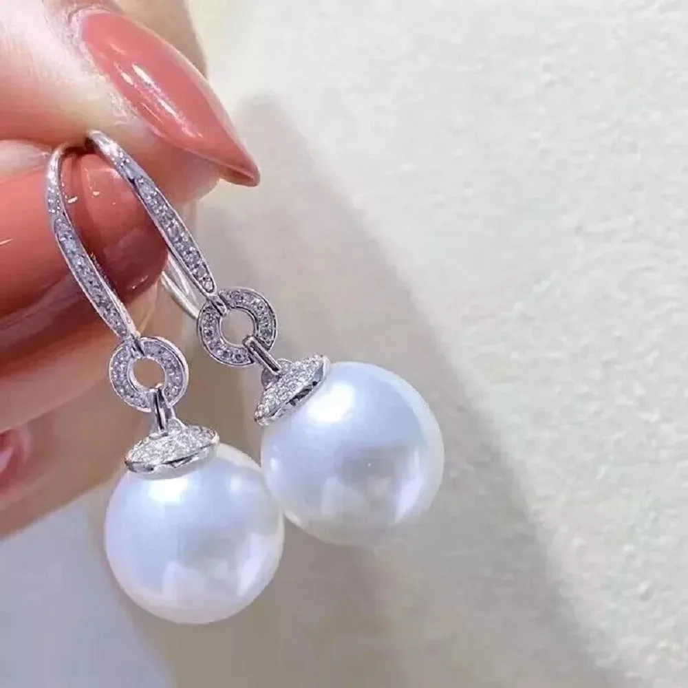 أقراط رائعة AAAA 9-10 مللي متر 10-11 مللي متر 11-12 مللي متر الطبيعية جنوب البحر الأبيض أقراط اللؤلؤ المستديرة 925s #2