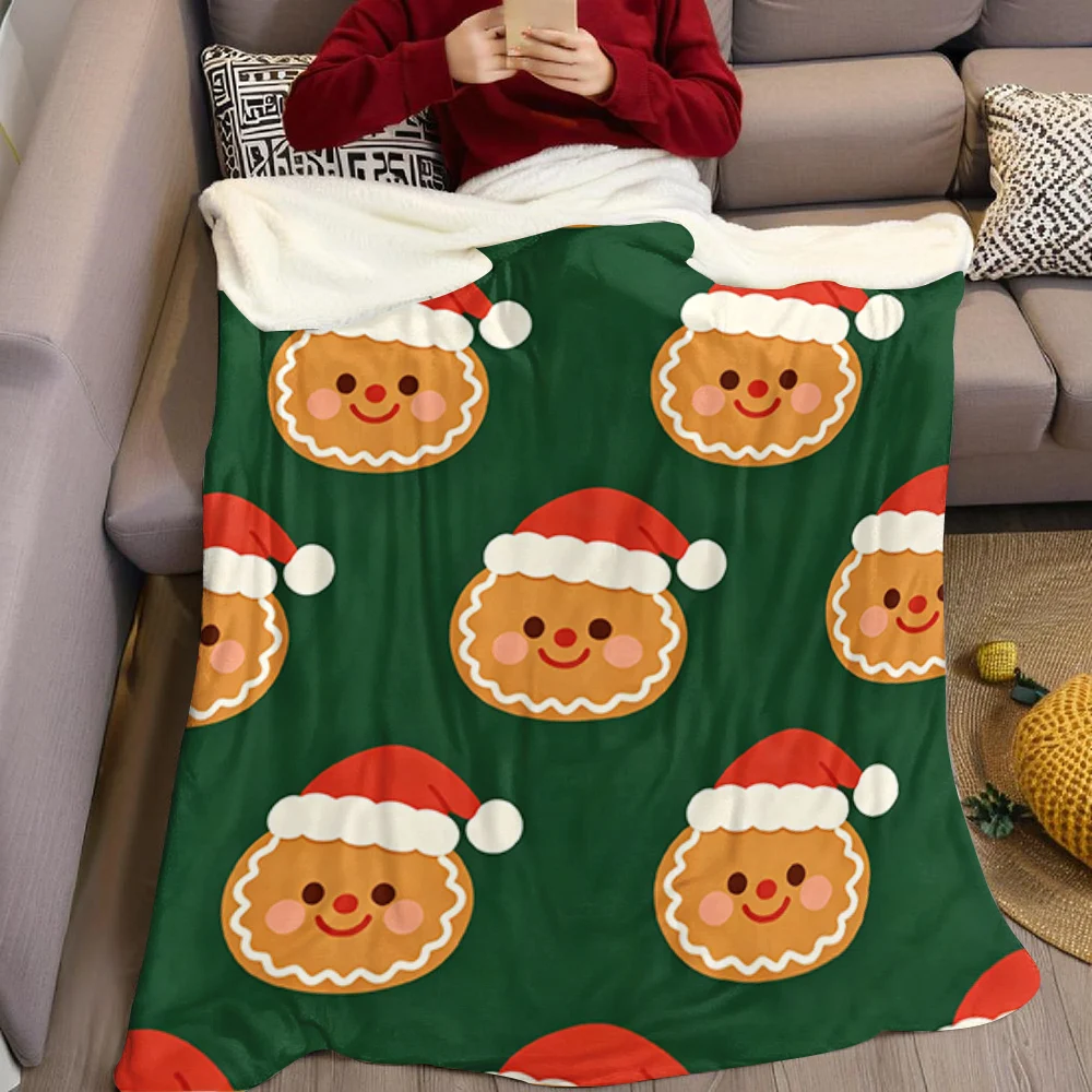 Cute Gingerbread Man Flannel Blanket Warm Soft Halloween Christmas All-Season Couch Decorative Cozy Warm Gift