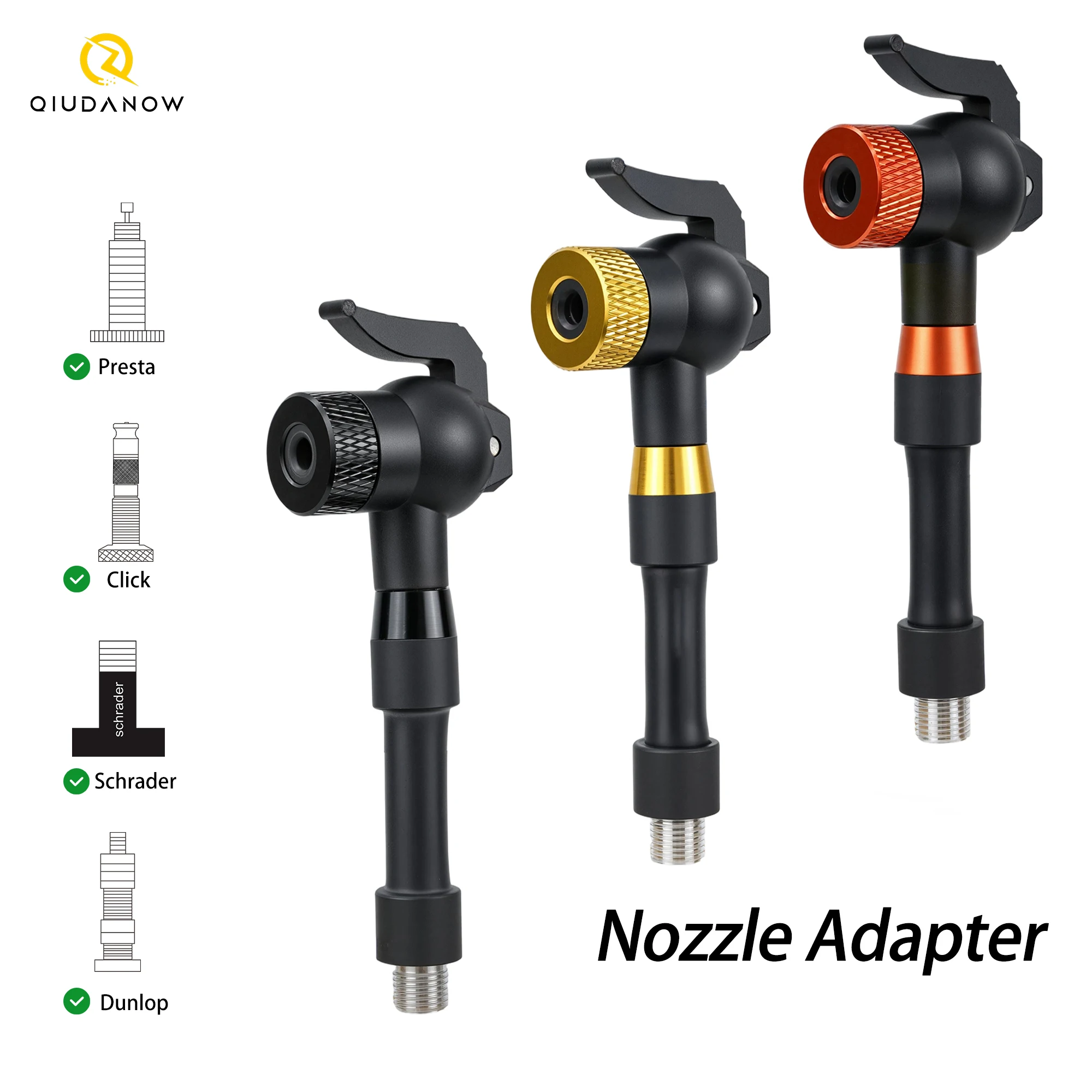 Adaptador Universal para Bomba de Bicicleta, 4 en 1, Compatible con Válvulas Clik/Schrader/Presta/Dunlop, Convertidor para Bomba de Aire