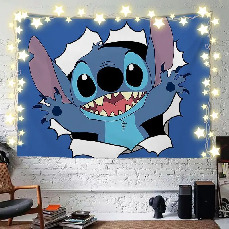 Disney Stitch Cartoon Peripheral Curtain Cartoon Background Cloth Rental House Renovation Photo Decoration Wall Hanging Cloth