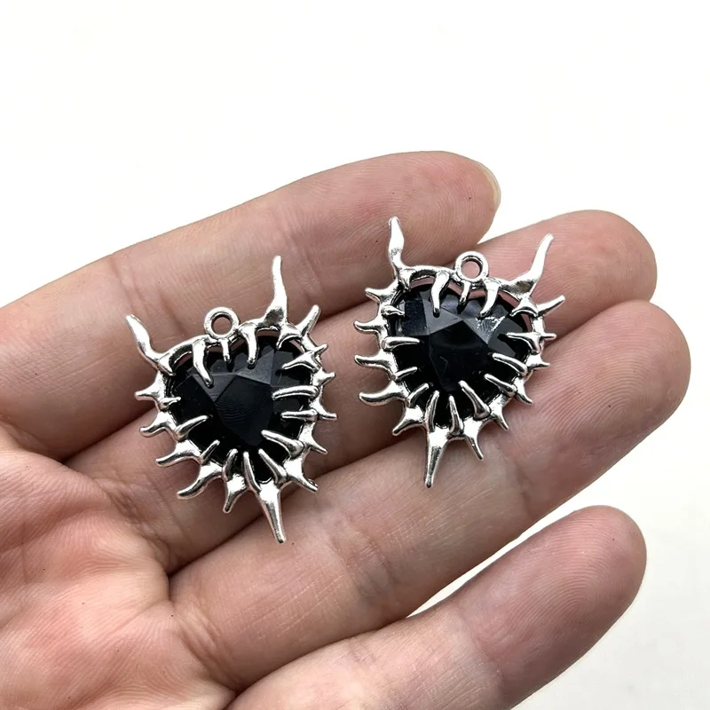 5pcs Gothic Thorn Heart Charms Spiky Burning Heart Pendant Punk Necklace Earring DIY Thorns Charms Jewelry Handicraft Making