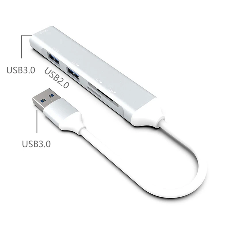 USB HUB 3.0 USB-A Hub Splitter 5 Port USB3.0 مع قارئ بطاقات TF/SD نقل البيانات عالي السرعة للكمبيوتر المحمول سهل الاستخدام أ