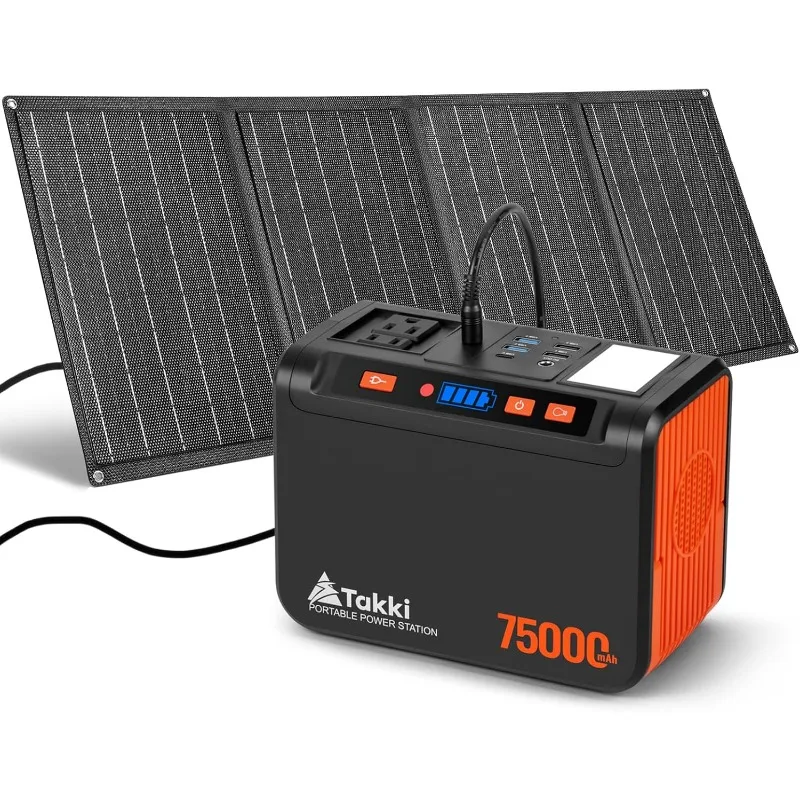 Takki Solar Generator 277Wh Portable Power Station with Solar Panels 40W Included 450W Peak 110V Pure Sine Wave AC