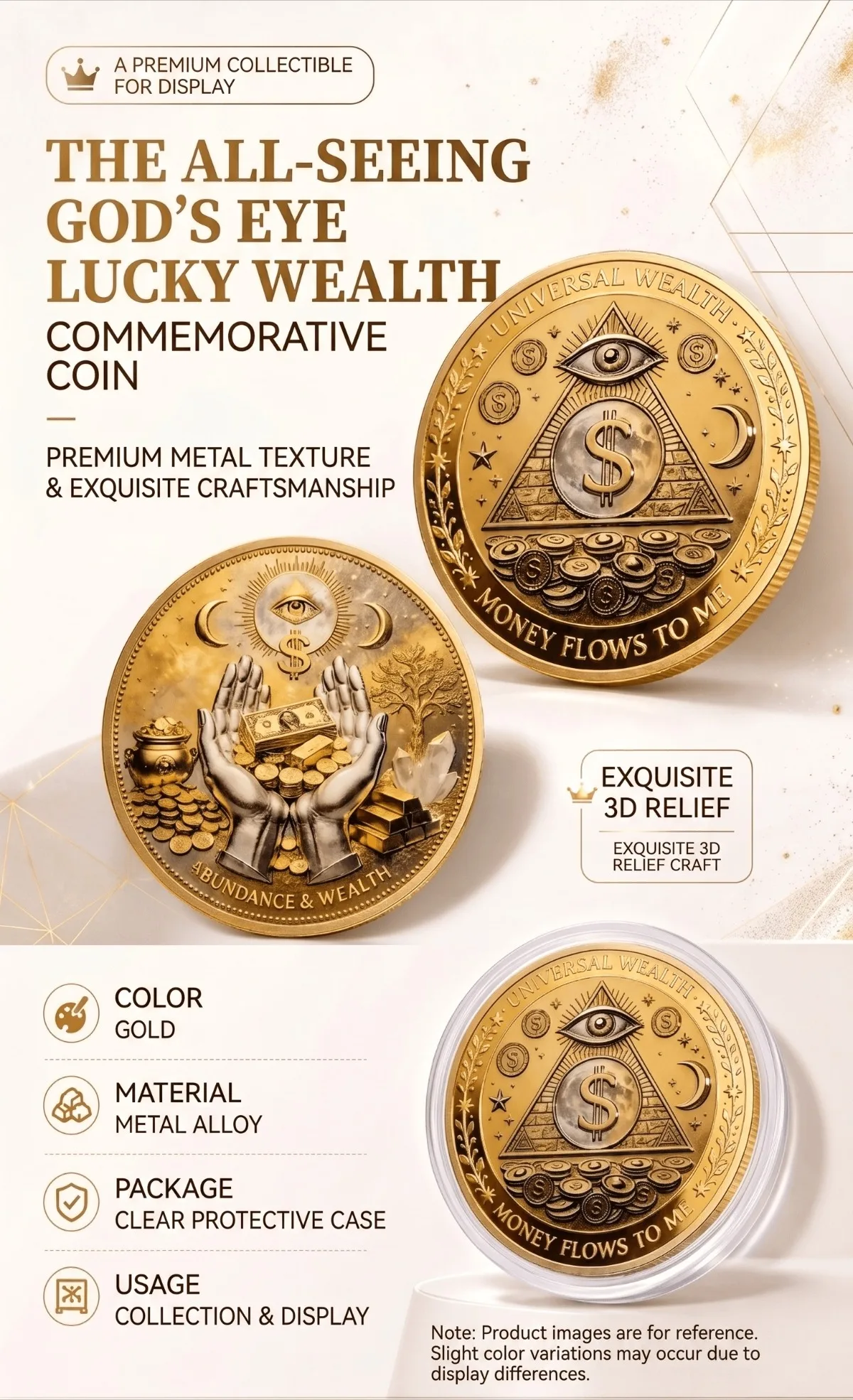3D Reichtums- und Überschussmünze, Allsehendes Auge Münze, Glücksbringer, Schutzsymbol, Vertreibt negative Energie, Taschen-Geschenk – Detail 1