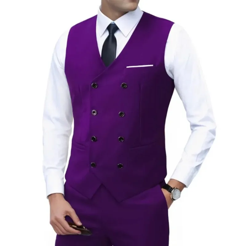 

New Brand Dress Vests for Men Casual Slim Fit Mens Suit Vest Double Breasted Waistcoat Gilet Homme Formal Business Jacket
