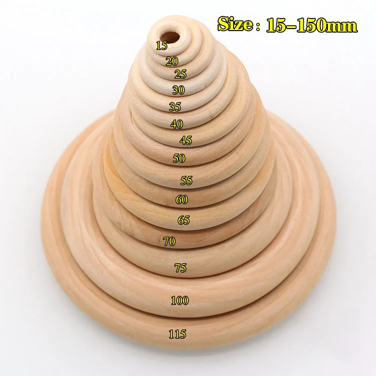 15-150mm Natural Solid Wooden Rings Wedding DIY Crafts Macrame Rope Handmade Pendant Accessories Wood Hoop Kids Teeth Supplies