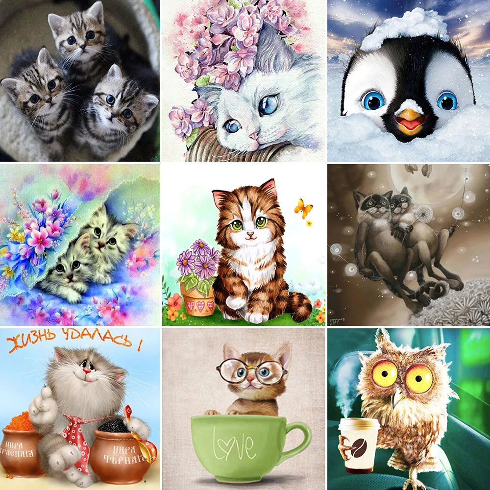 Cute Animal Cat Pre-Printed 11CT Cross Stitch Embroidery Set DMC Threads Sewing Painting Hobby Needlework Wholesale Needle Sales