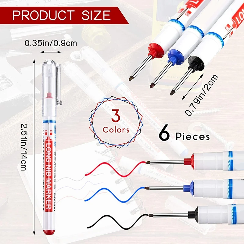ปากกามาร์กเกอร์ติดจมูกยาว6ชิ้น, ปากกามาร์กเกอร์กันน้ำมีรูเจาะลึก
