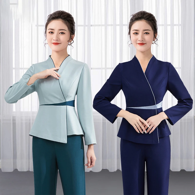 Autumn Winter Long Sleeve Beautician Uniform Women SPA Beauty Salon Suit Nurse Summer Lady Restaurants Hotel Waitress Workwear 