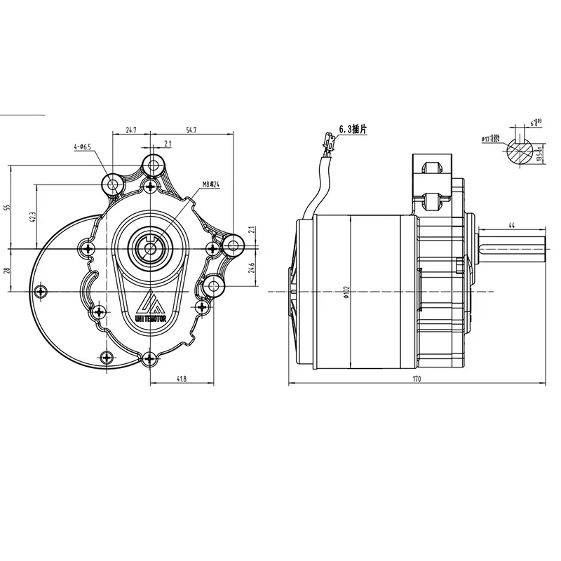 250w 24v 75rpm / 120rpm Low Speed Brush Motor, 44mm Longer Shaft, Shaft Diameter 17mm , Wheel Chair Use DC Gear Brushed Motor