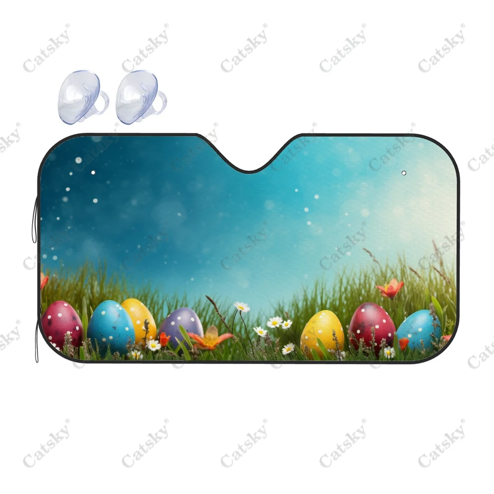 Happy Easter Car Windshield Sunshade, Front Auto Car Windshield Sun Shade Blocks Uv Rays Sun Visor Protector