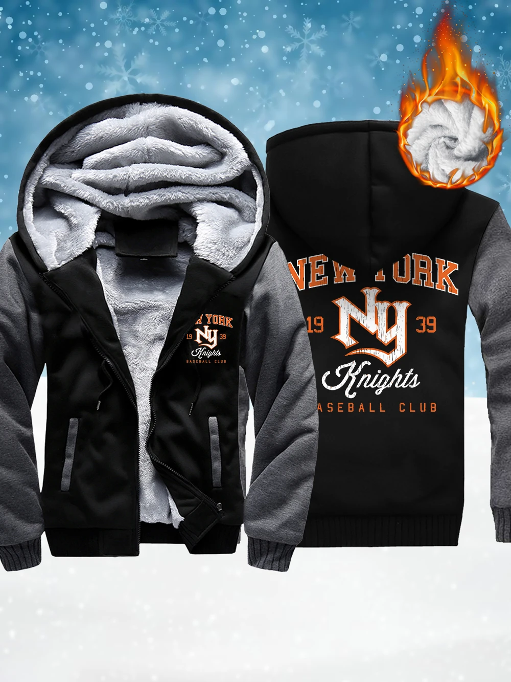 

New York Baseball Club Printing Men Thicken Jackets Winter Windproof Zipper Outerwear Thermal Fleece Warm Coats Male Clothes