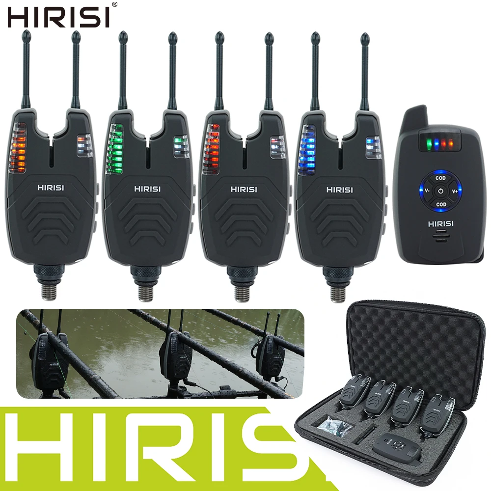 hirisi-sx1-allarme-acustico-wireless-per-pesca-alla-carpa-set-1-4-con-ricevitore-indicatore-led-volume-e-tono-regolabili-impermeabile-con-custodia