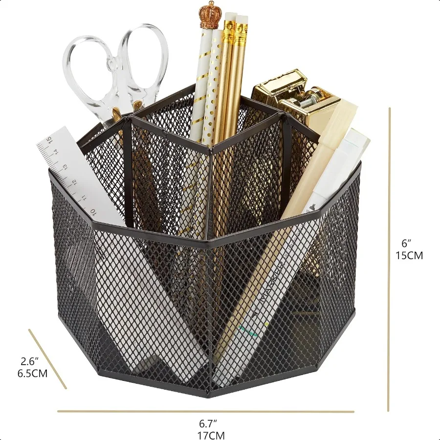 Organizer da scrivania in rete girevole con 5 scomparti Portapenne rotante ordinato per caramelle Portaoggetti per forniture artistiche per ufficio Aula Casa Nero