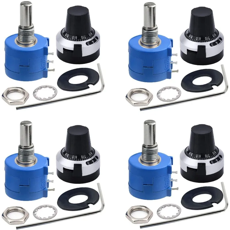 4Sets 3590S Precision Multiturn Potentiometer 4PCS Potentiometer 10 Ring Adjustable Resistor+4PCS Turns Dial Rotates 6.35mm Knob