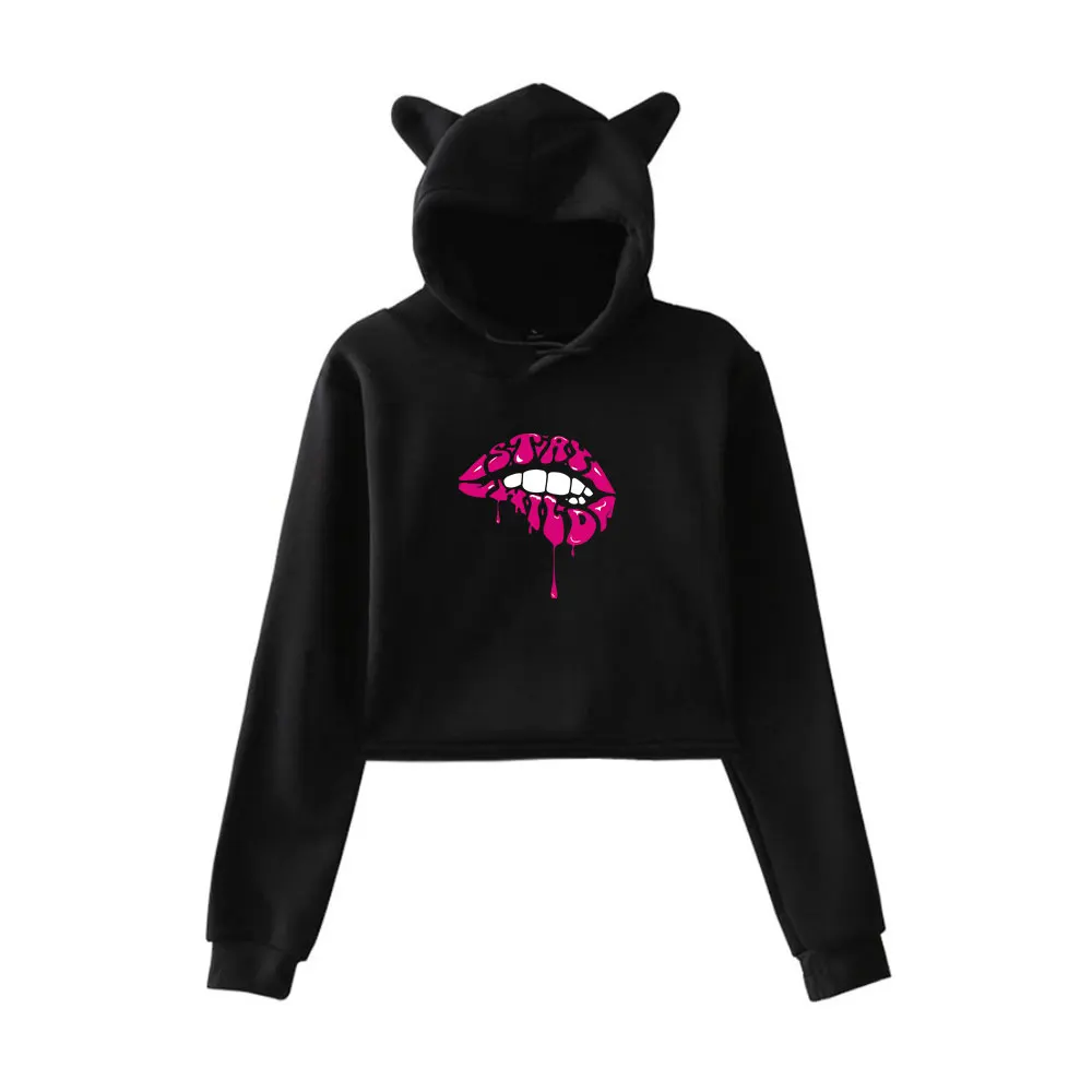 Ben Azelart Stay Wild Lip Hoodie Vintage 90s Streetwear Hoodie Merch Hoodies Sweatshirts for Girls Cat Ear Crop Fashion women