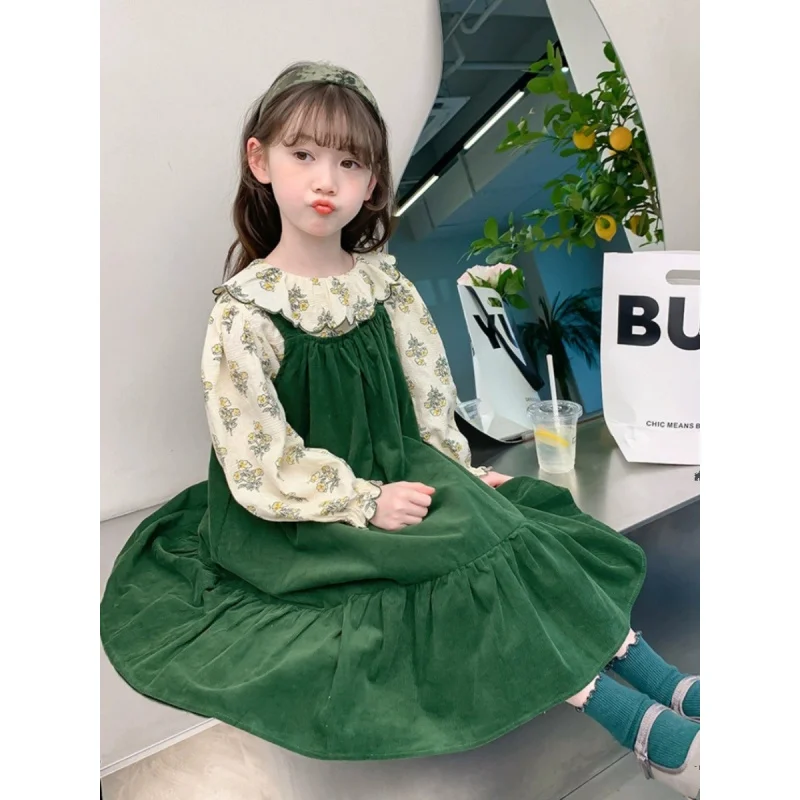 

Girls' Outfit Dress Two-Piece Set New Autumn Dress Long Sleeve Doll Collar for Older Children