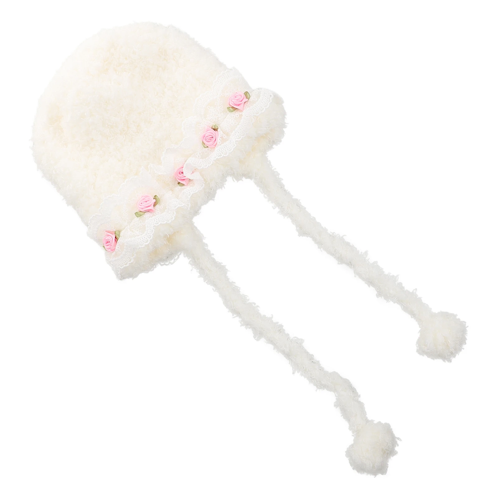

Baby Warm Ear Hat Coral Fleece White Comfortable Beanie Newborn Toddler Winter Princess Style H knitted Infant Beanies Baby