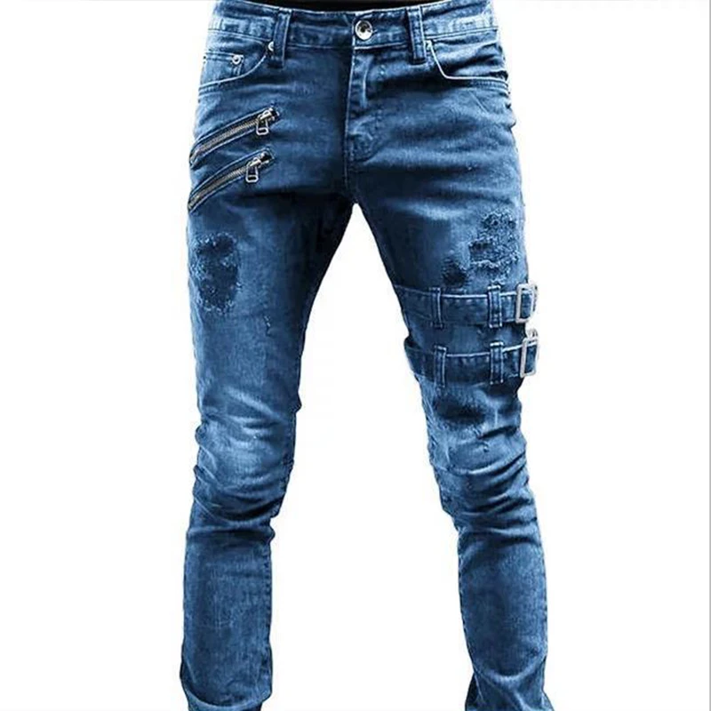 Jeans skinny rasgado masculino, calça jeans lápis, calça monocromática, slim fit, estilo casual, lavagem vintage, moda de rua, venda quente