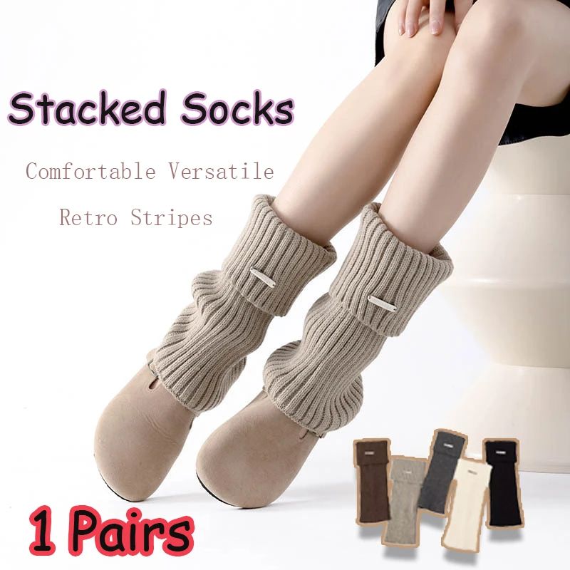 

Women Simple Ankle Socks Autumn Winter Fashion Stripe Knit Socks Elasticity Versatile Female Stacked Socks Solid Soft Calf Socks