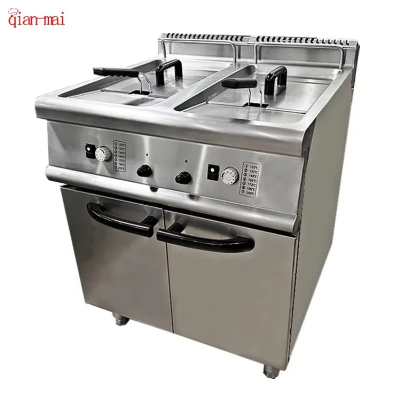 Professional Kitchen Equipment Manufacturer Double Tank Fryers Stainless Steel Deep Fryer Machine With a Cabinet