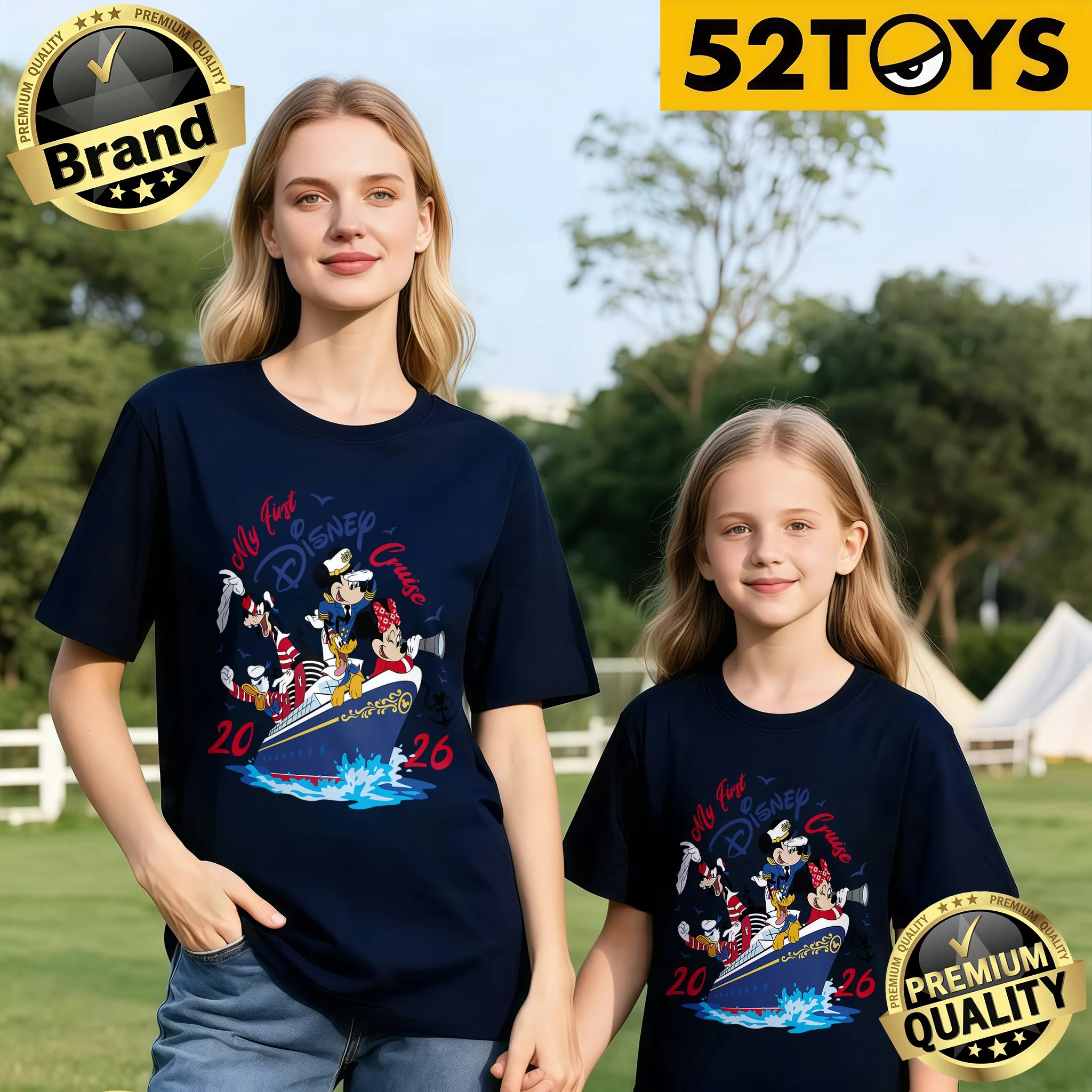 

Новая летняя коллекция 2026: хлопковая футболка с принтом «Мой первый круиз Disney 2026» для детей и всей семьи (одна штука)