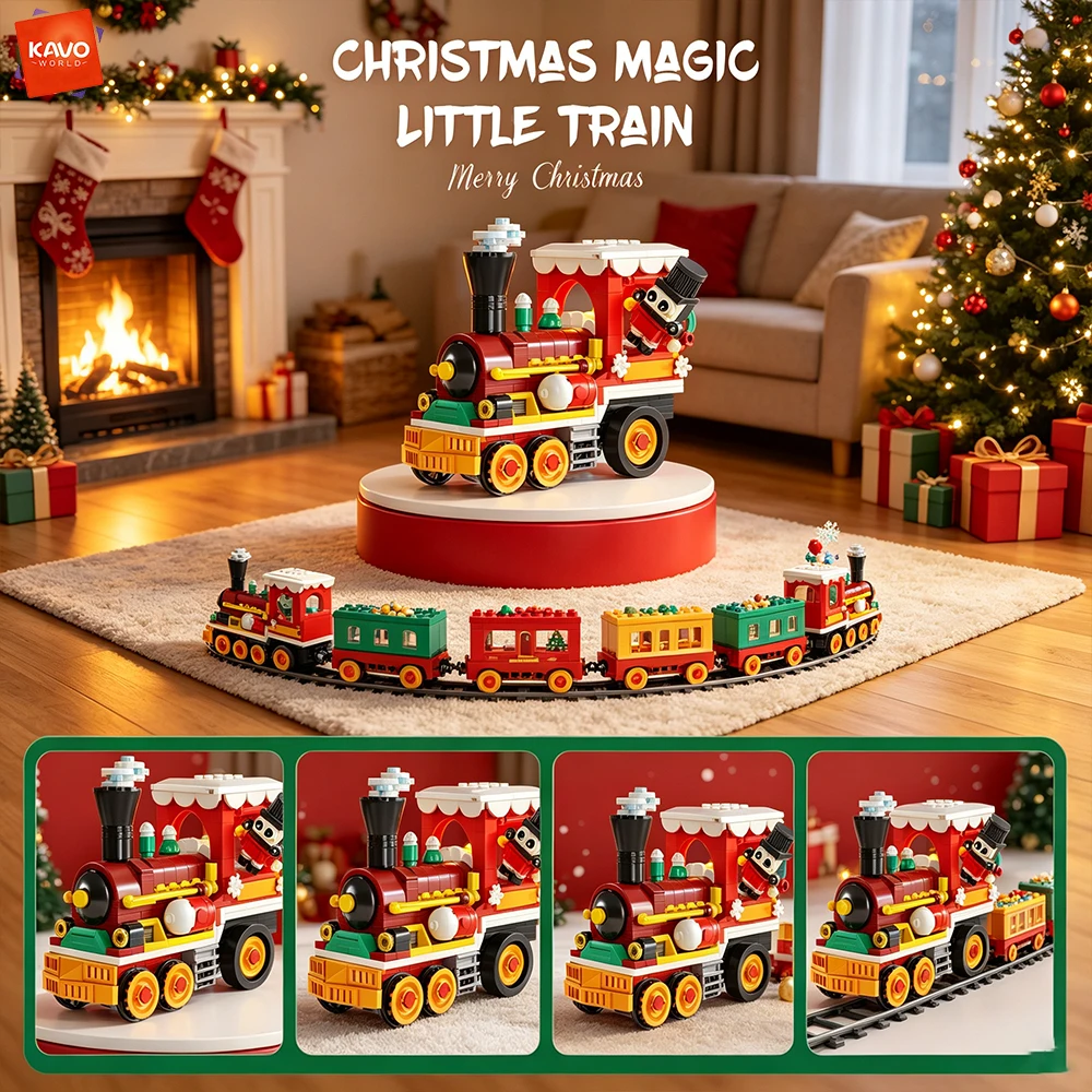 KAVOWORLD 1461PCS Christmas Train Building Blocks Set Santa Snowman Figure Model Xmas Home Tabletop Decoration Present for Child