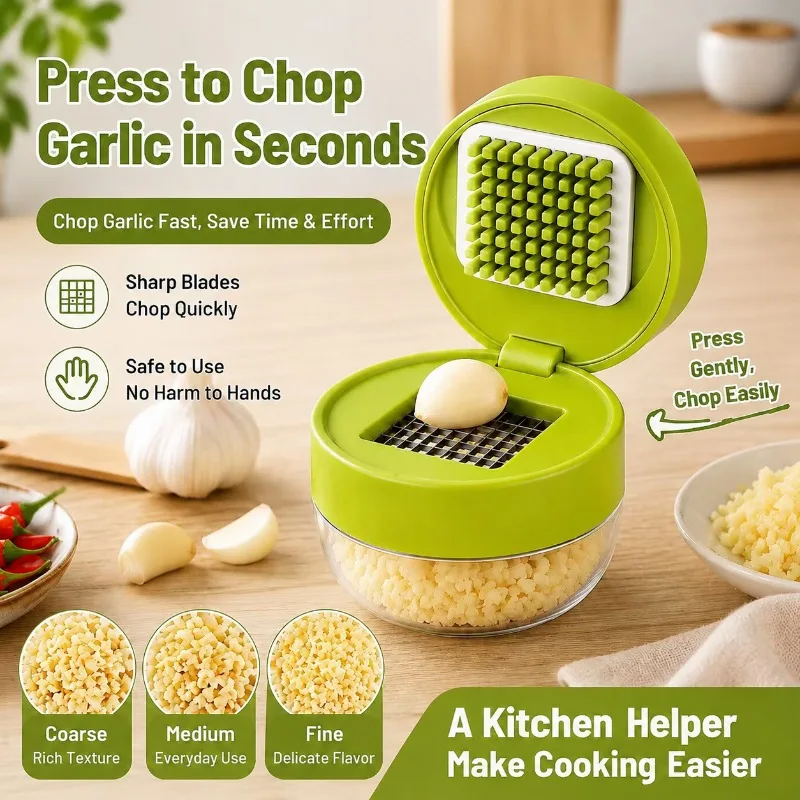 Household Stainless Steel Garlic Press Mini Push Type Mincer Portable Garlic Masher Manual Squeezer Gadget for Making Minced