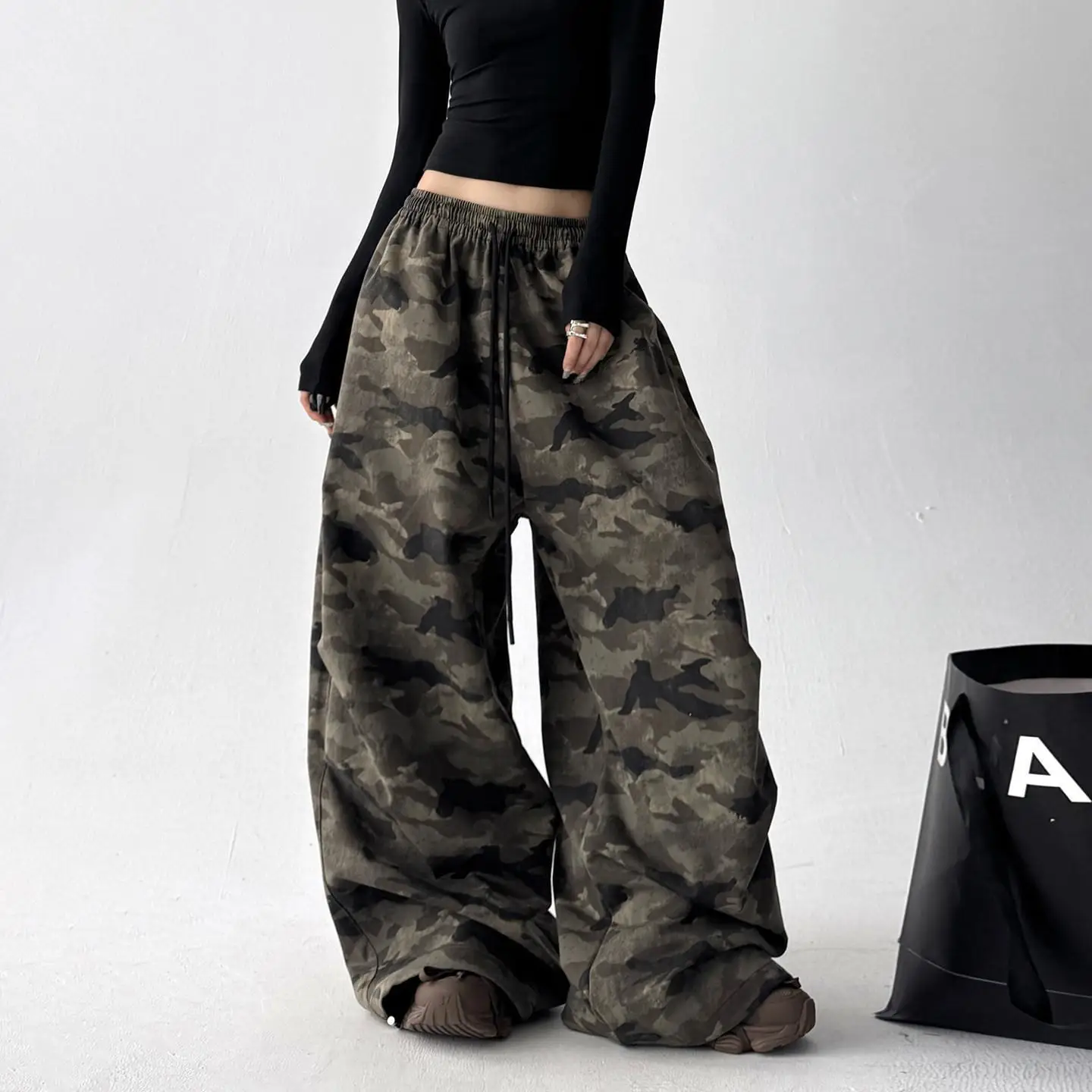 Siren Chic 2026  Camo Cargo Pants Hip Hop Retro High Waist Loose Wide Leg Long Trousers Street Spice Girl Streetwear Casual Pant
