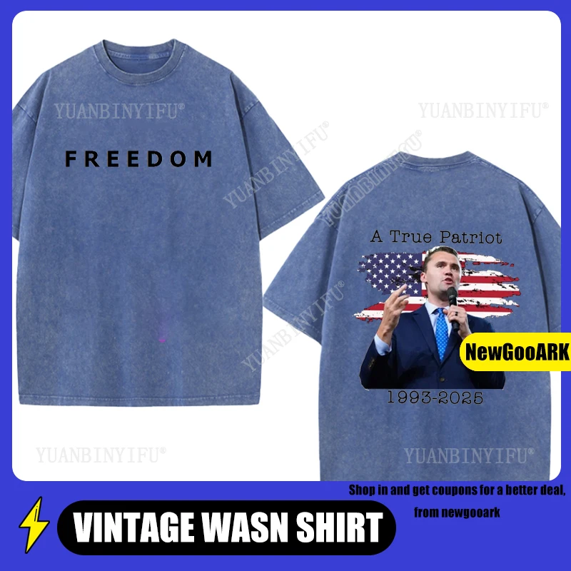 

Hot style Harajuku FREEDOM Charlie Kirk Printed Summer T-shirt Loose 100% Washable Cotton Leisure Unisex Shirt Street Fashion