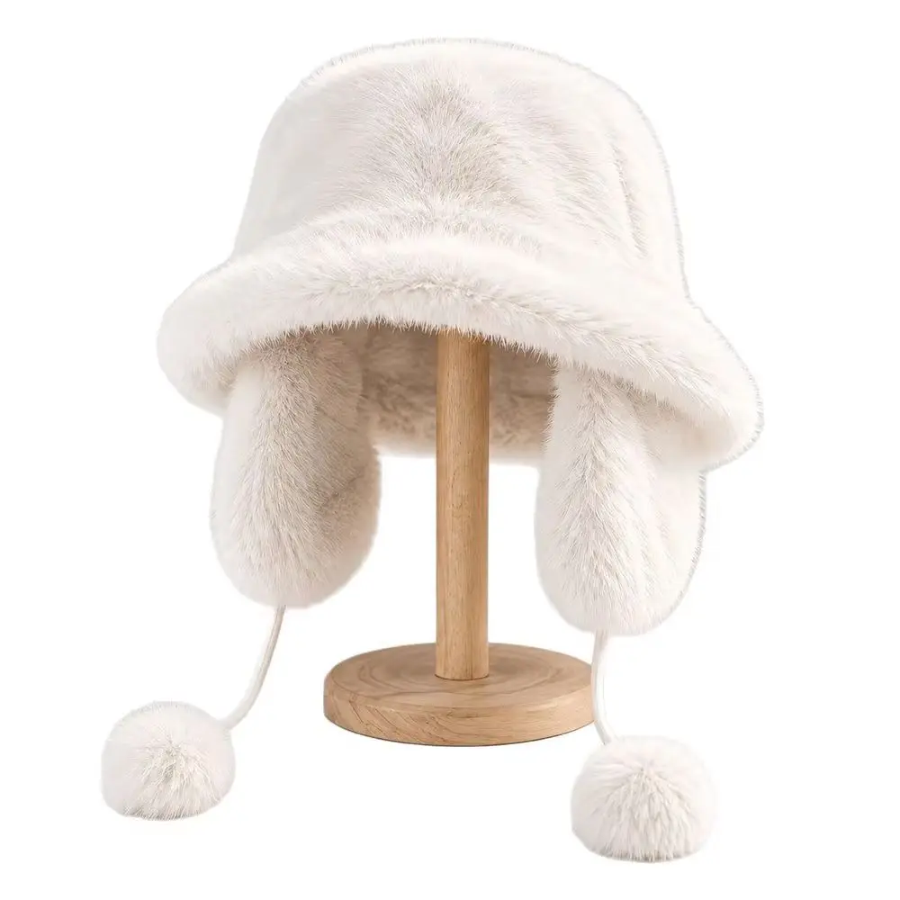 Fashion Windproof Faux Fur Hat Plush Ear Protection Winter Hat Neck Protector Thickened Warm Fisherman Hat Biking