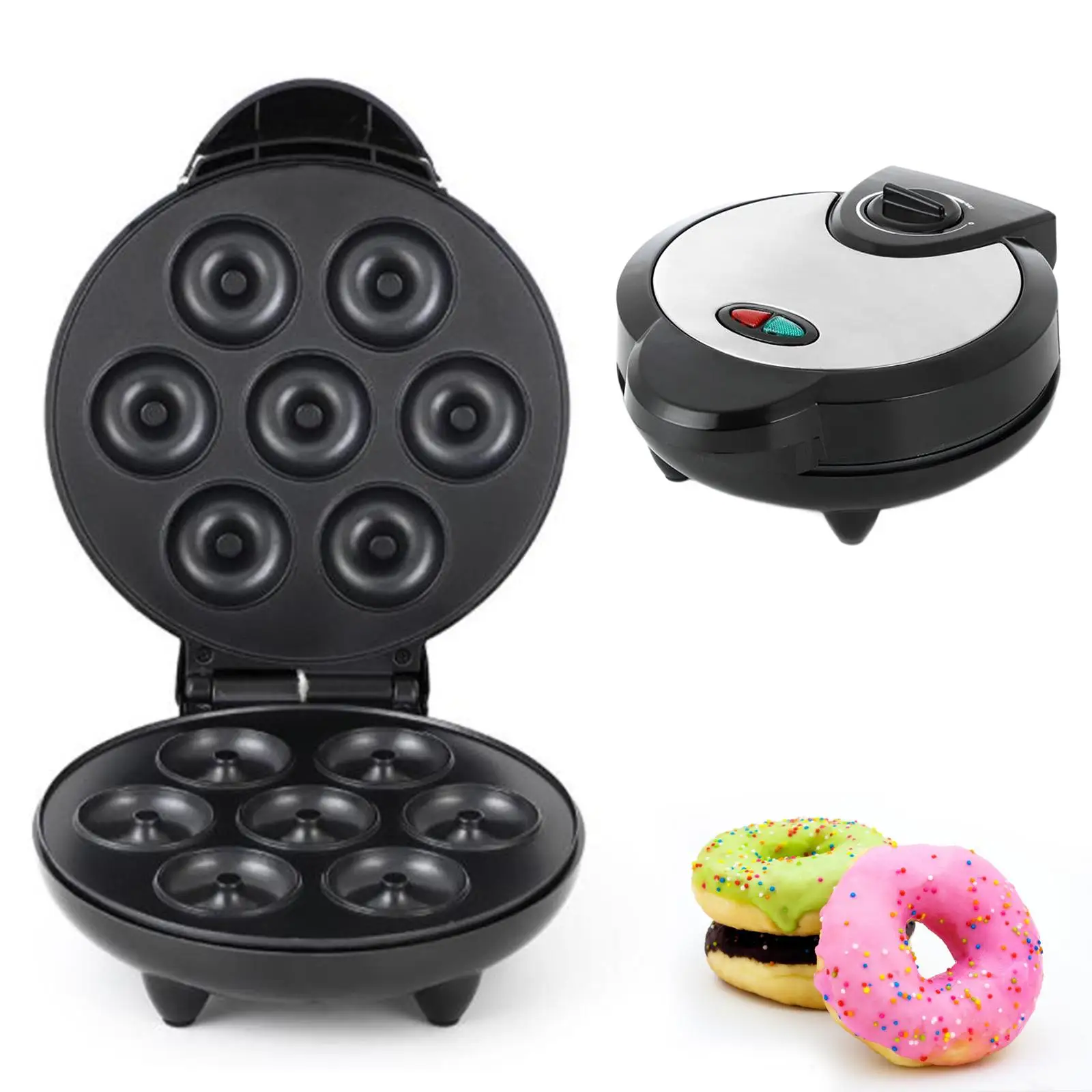 Donut Maker Household Cake Maker, Nonstick Surface, 1000W, Makes 7 Doughnuts