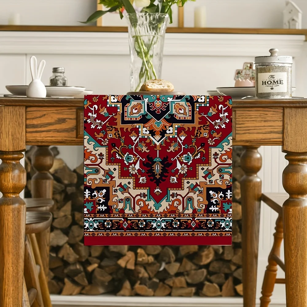 Vintage Persian Style Linen Table Runner Holiday Party Decor Reusable Farmhouse Kitchen Dining Table Runner Wedding Decorations